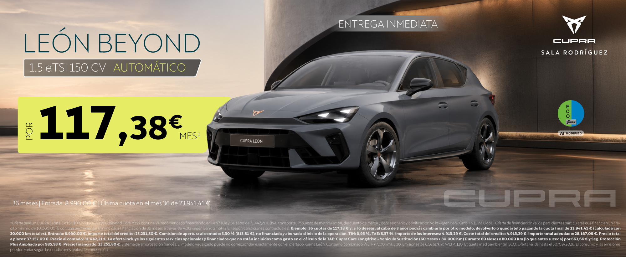 ¡Promoción Stock! CUPRA León Beyond híbrido automático por  117,38€/mes*